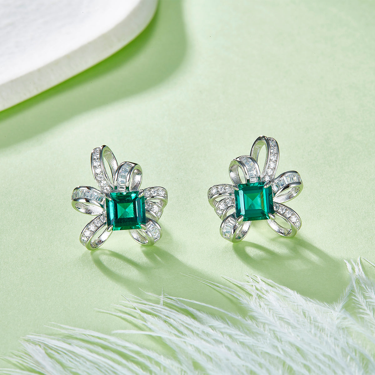 6*6mm Emerald Cut Lab Grown Gemstone S925 Silver Plated Earrings