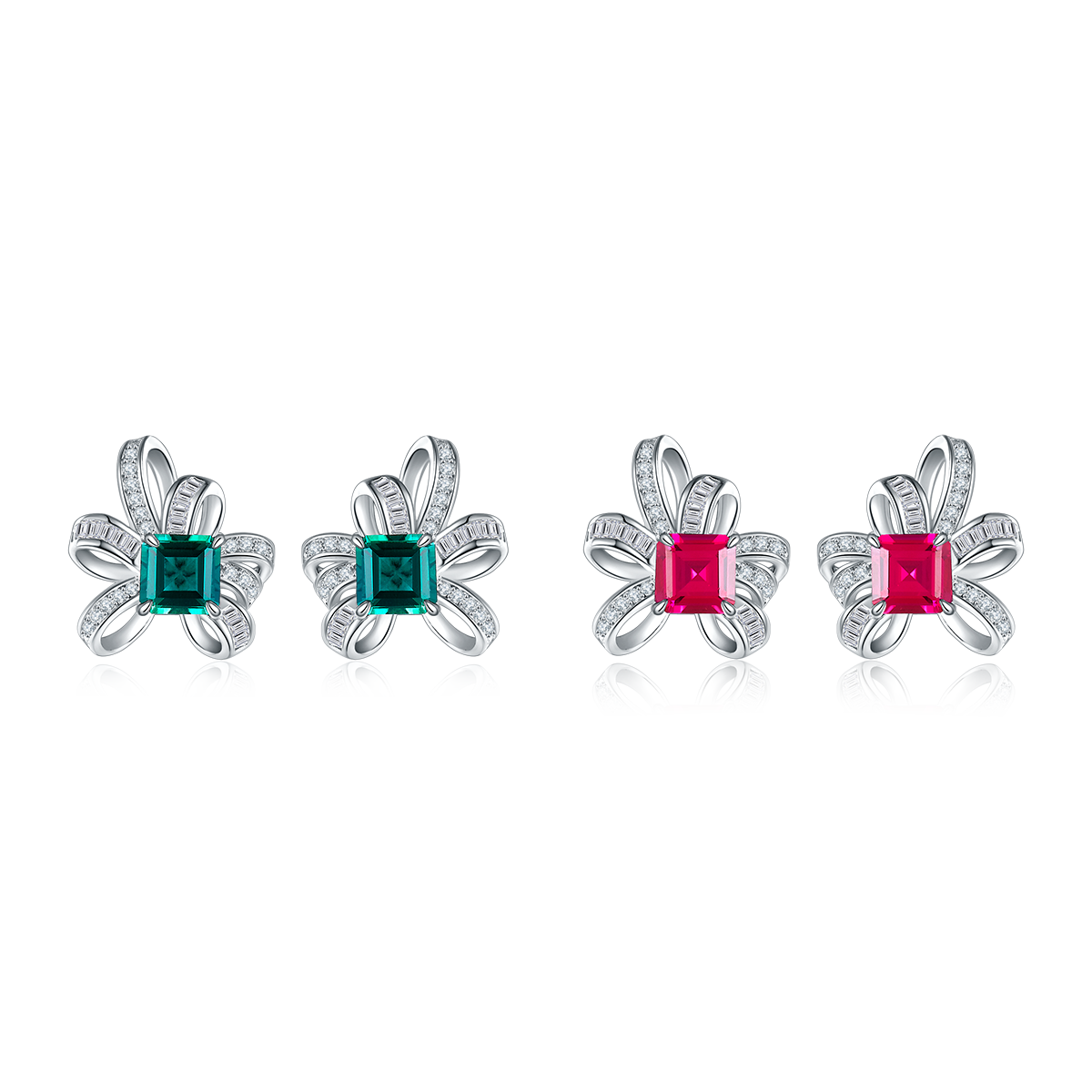 6*6mm Emerald Cut Lab Grown Gemstone S925 Silver Plated Earrings