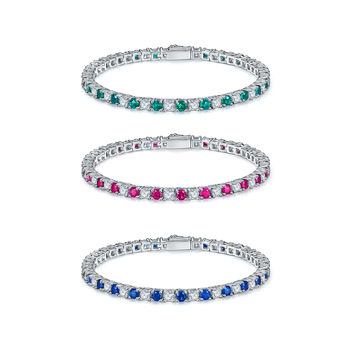 Elegant 3.0mm Lab Grown Gemstone S925 Silver Plated 18K Platinum Tennis Bracelet