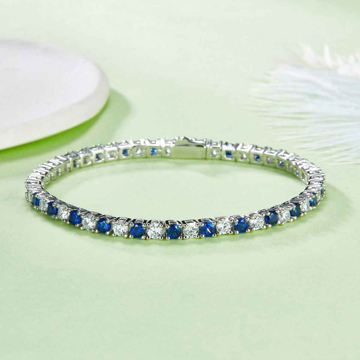 Elegant 3.0mm Lab Grown Gemstone S925 Silver Plated 18K Platinum Tennis Bracelet