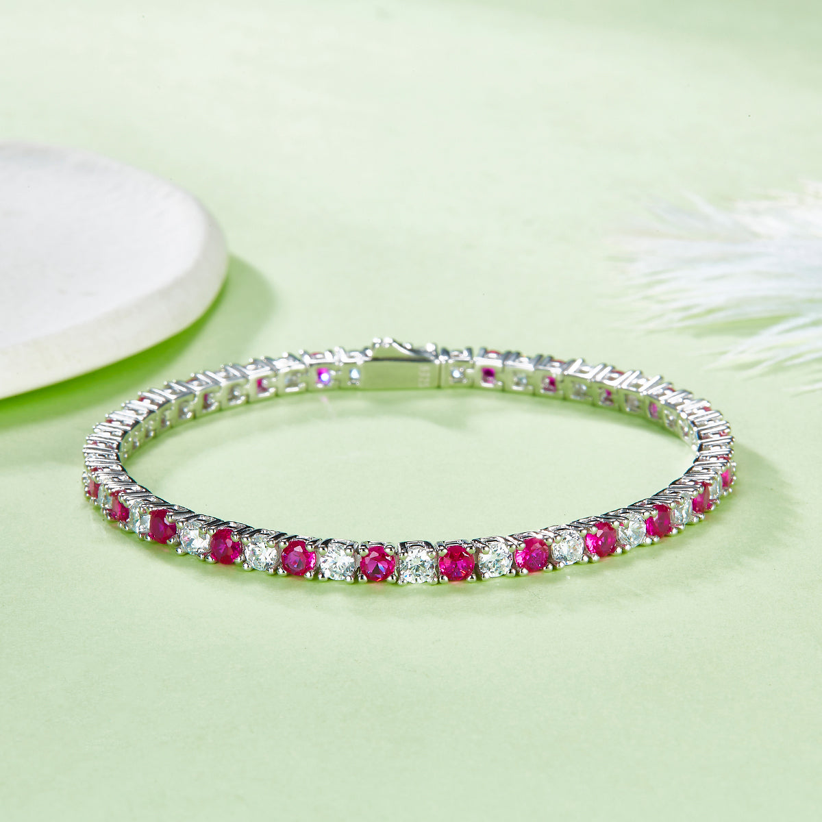 Elegant 3.0mm Lab Grown Gemstone S925 Silver Plated 18K Platinum Tennis Bracelet