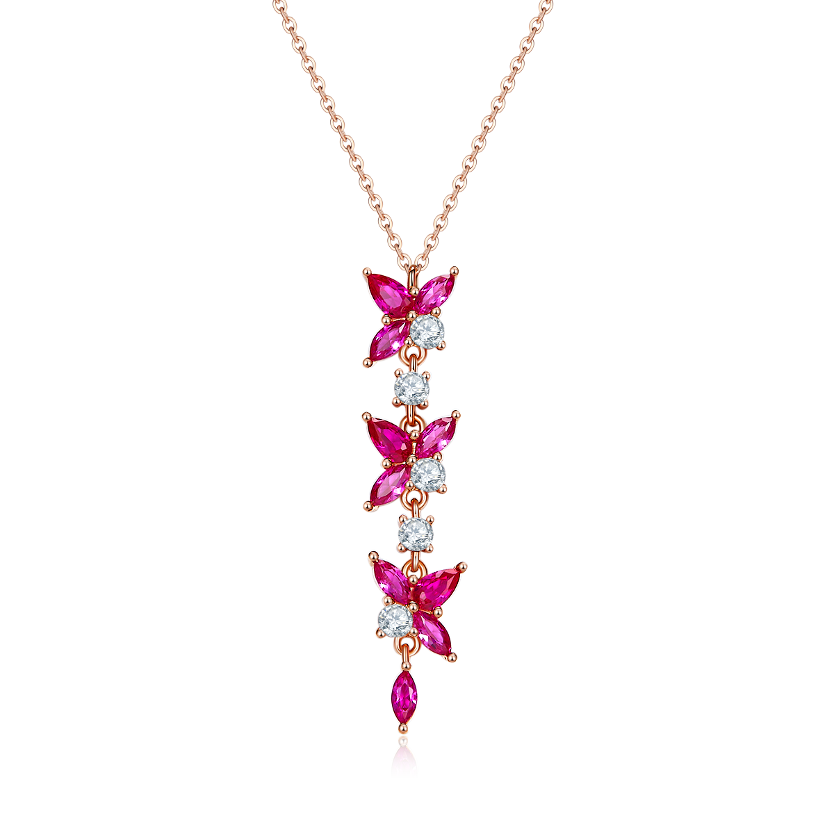 Planderful Delicate Lab Grown Ruby Small Flower Pendant Necklace S925 Rose Gold Plated For Her Gift