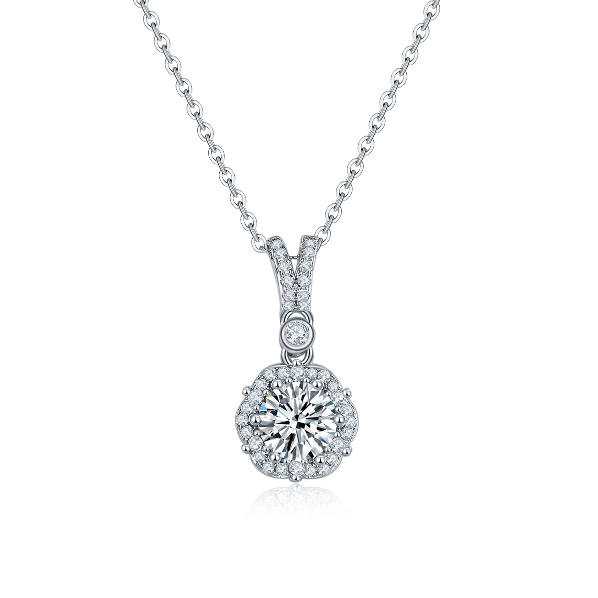 Planderful Moissanite Flower Pendant Necklace One Carat for Women Brilliant Sparkle S925 Silver Plated Platinum