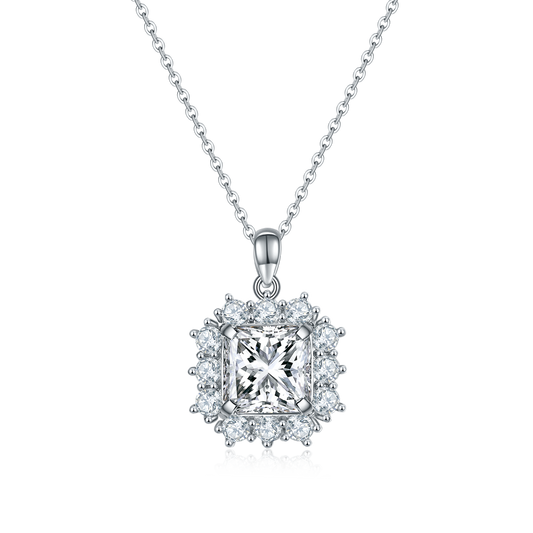 Planderful Shop Moissanite Pendant 4.0ct Asscher Cut D VVS 3EX S925 Silver Plated Necklace For Her