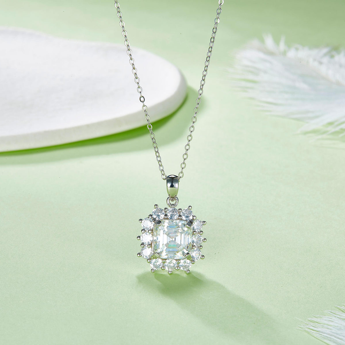 Planderful Shop Moissanite Pendant 4.0ct Asscher Cut D VVS 3EX S925 Silver Plated Necklace For Her
