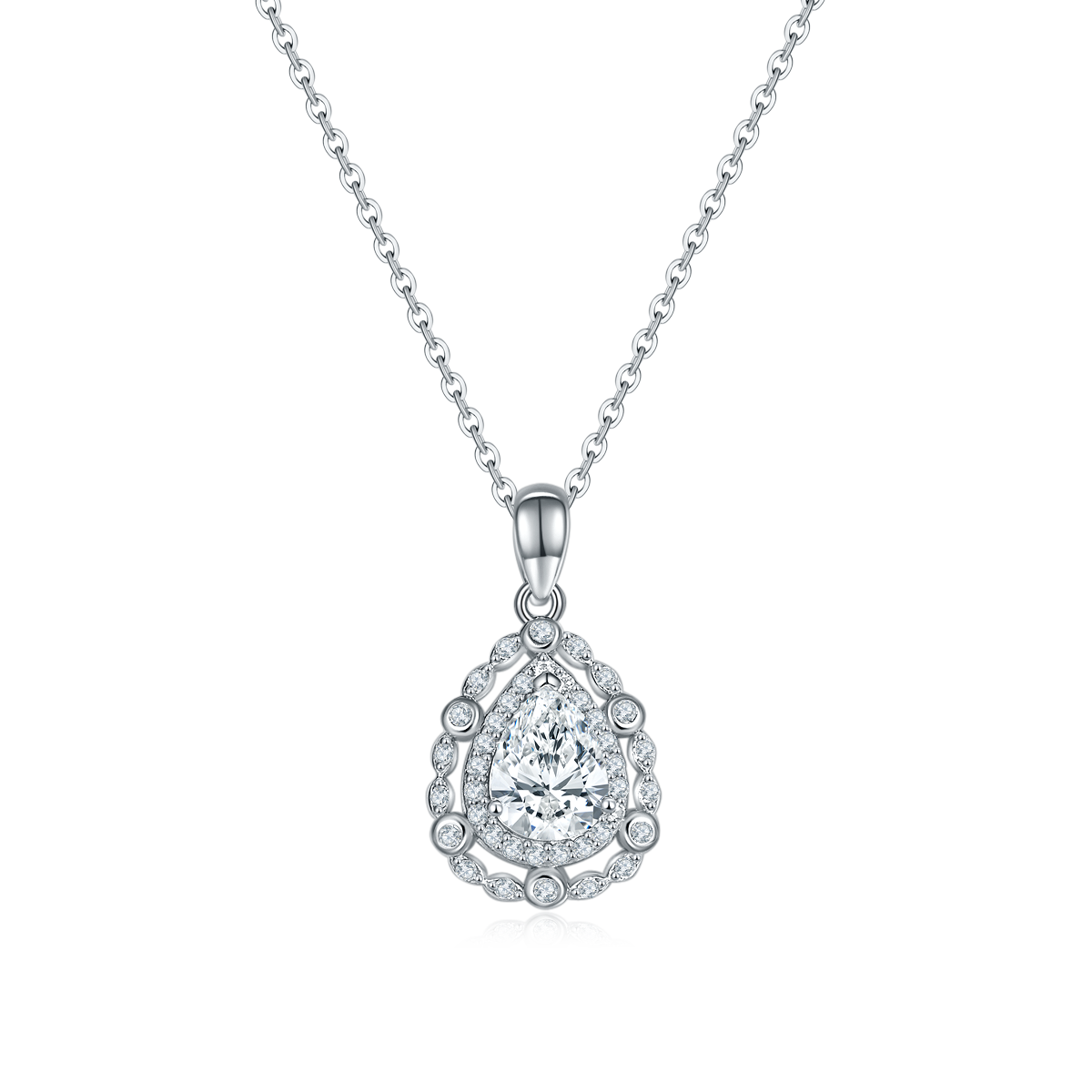 Planderful Moissanite Necklace Water Droplet Pendant 1.25CT S925 Silver Plated Gift for Her