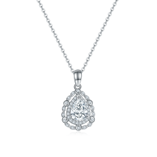 Planderful Moissanite Necklace Water Droplet Pendant 1.25CT S925 Silver Plated Gift for Her