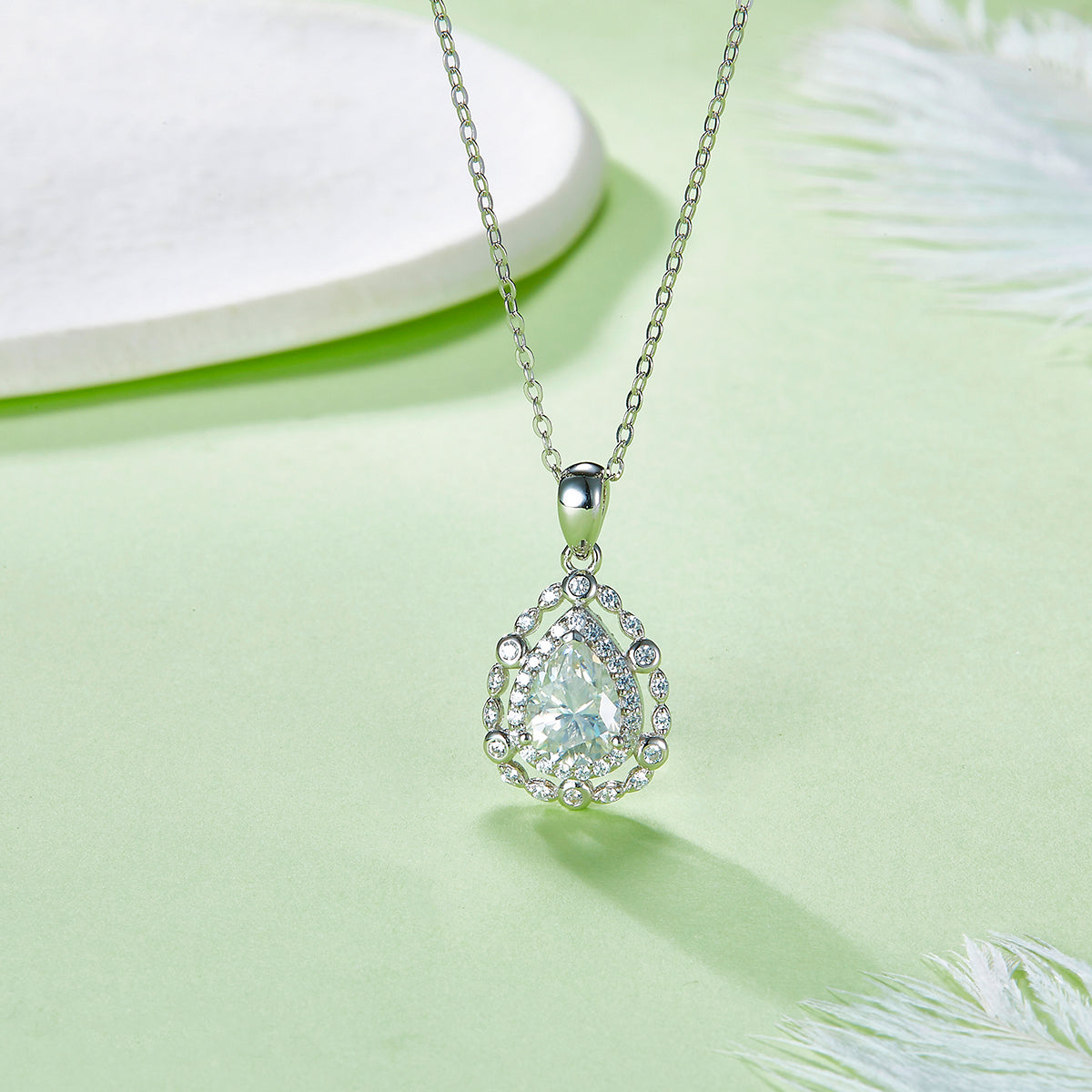 Planderful Moissanite Necklace Water Droplet Pendant 1.25CT S925 Silver Plated Gift for Her