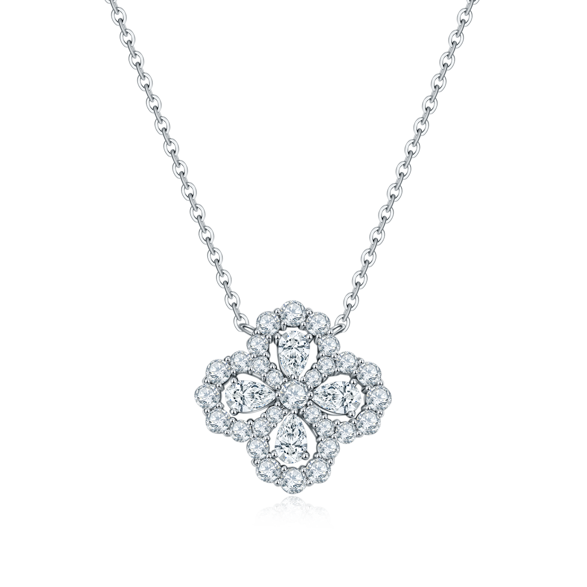 Planderful Moissanite Clover Necklace For Her Dazzling Sparkle 40cm Plus 5cm Ext S925 Silver Plated