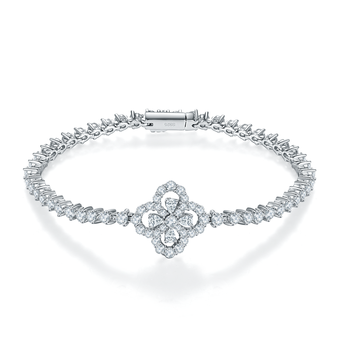 Planderful Moissanite Clover Bracelet S925 Silver Plated Sparkling Jewelry Gift For Her