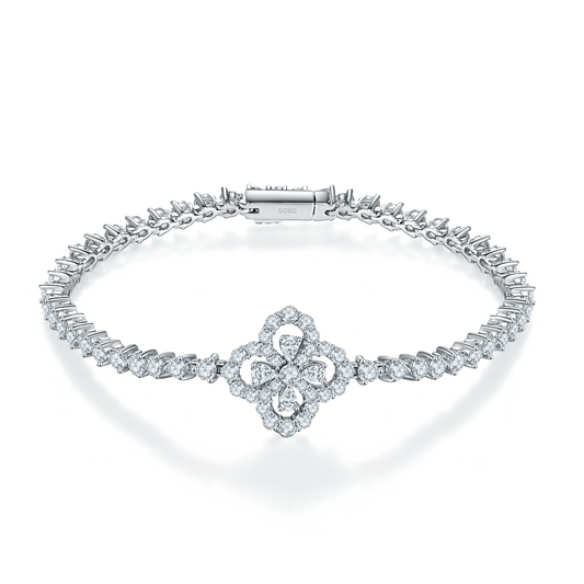 Planderful Moissanite Clover Bracelet S925 Silver Plated Sparkling Jewelry Gift For Her
