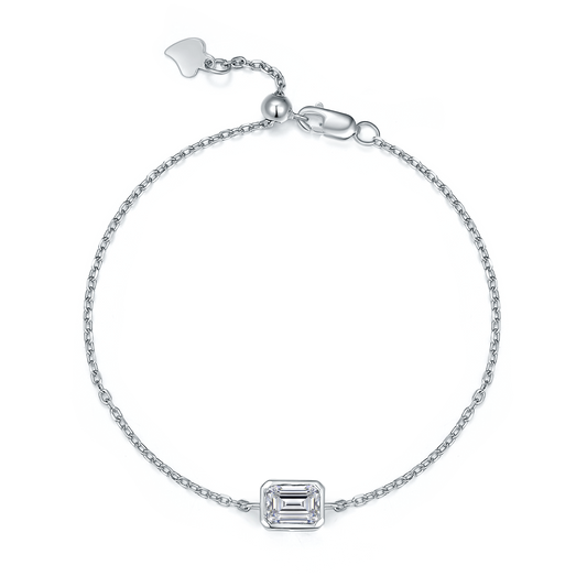 Planderful Emerald Cut Moissanite Bracelet 1.0CT Sterling Silver For Women Sparkling D/VVS/3EX Jewelry