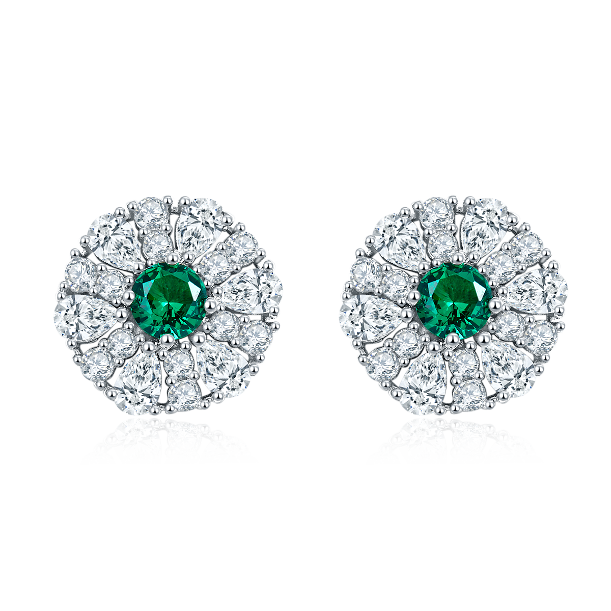 S925 Silver Plated 18K Platinum Synthetic Gemstone Round Stud Earrings