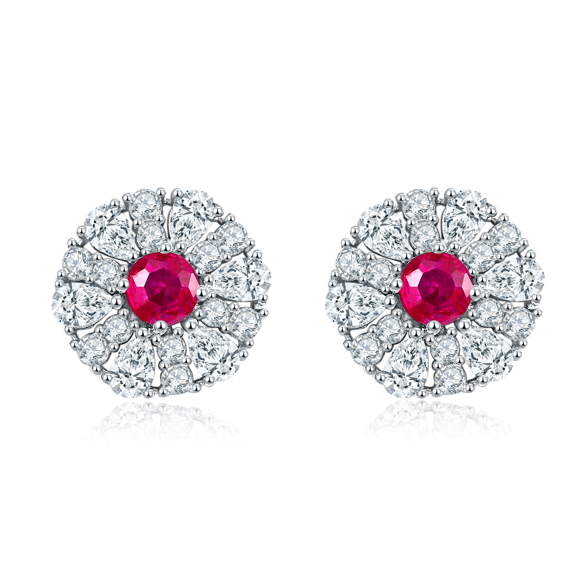 S925 Silver Plated 18K Platinum Synthetic Gemstone Round Stud Earrings