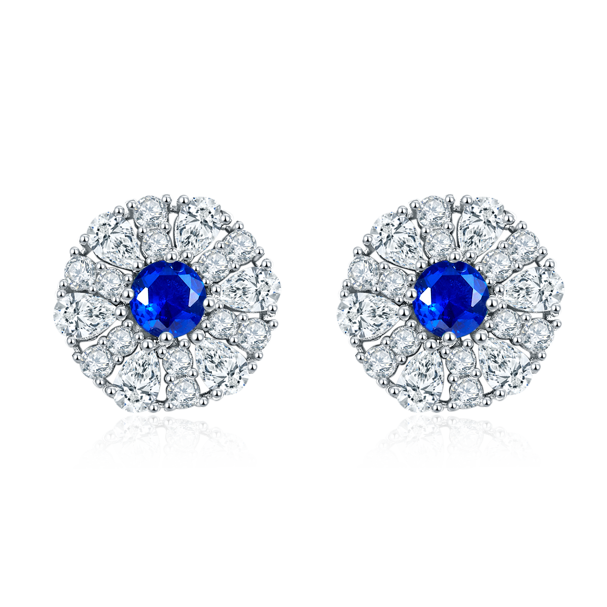 S925 Silver Plated 18K Platinum Synthetic Gemstone Round Stud Earrings