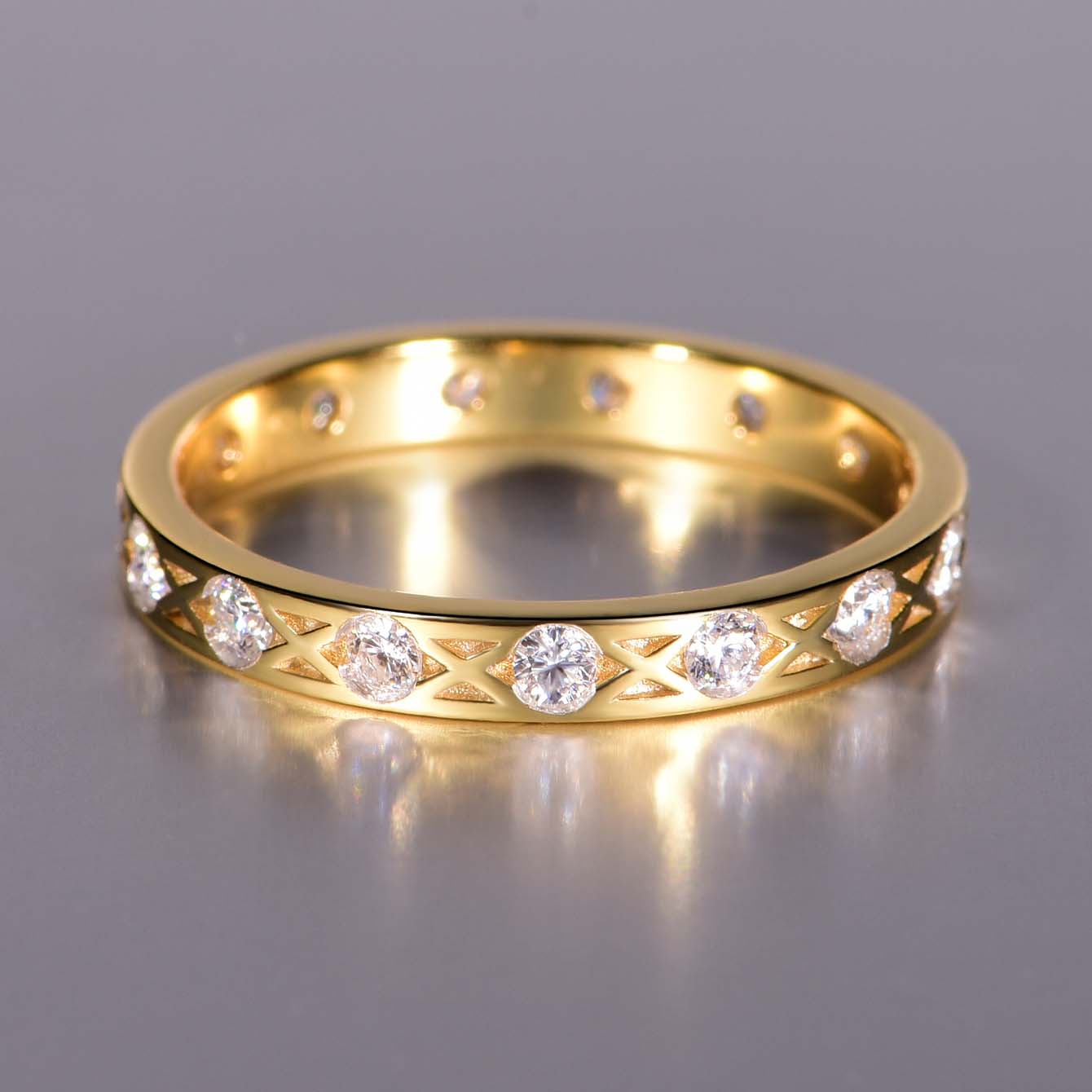 Planderful Moissanite Eternity Ring S925 Silver Plated Gold 0.42CT For Women Sparkling