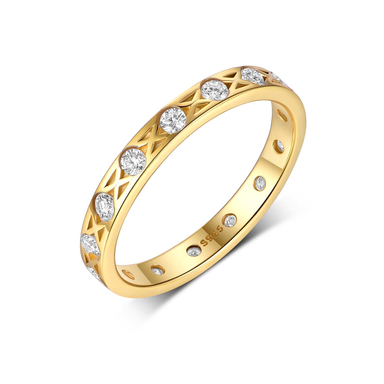 Planderful Moissanite Eternity Ring S925 Silver Plated Gold 0.42CT For Women Sparkling