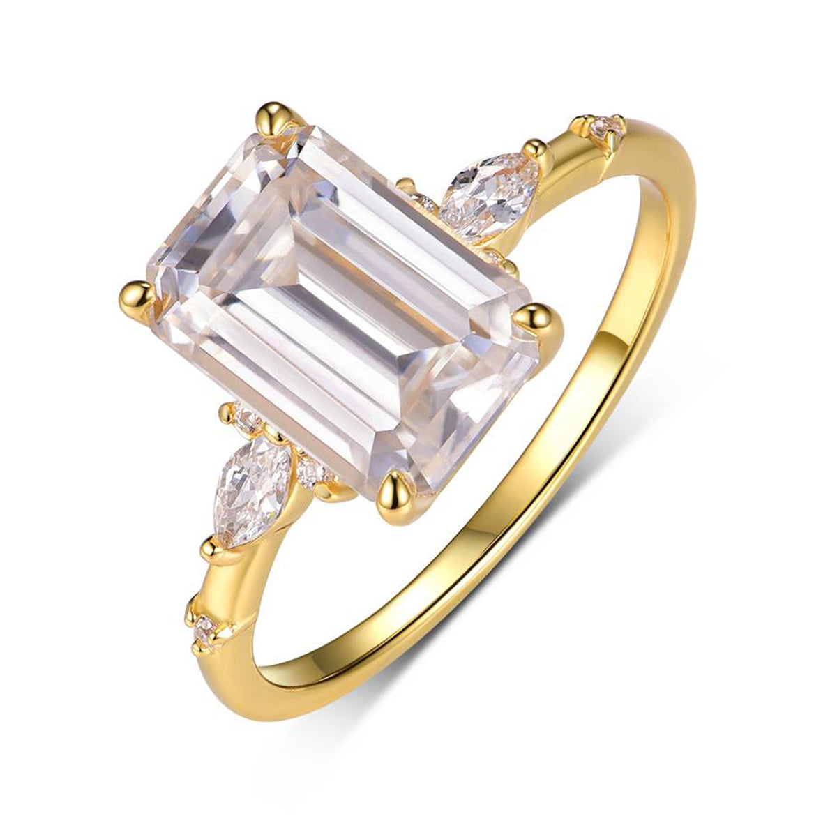 Planderful Emerald Cut Moissanite Ring For Women 3.5ct Sparkling S925 Silver Plated Gold Size 6-9