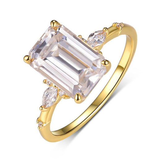 Planderful Emerald Cut Moissanite Ring For Women 3.5ct Sparkling S925 Silver Plated Gold Size 6-9