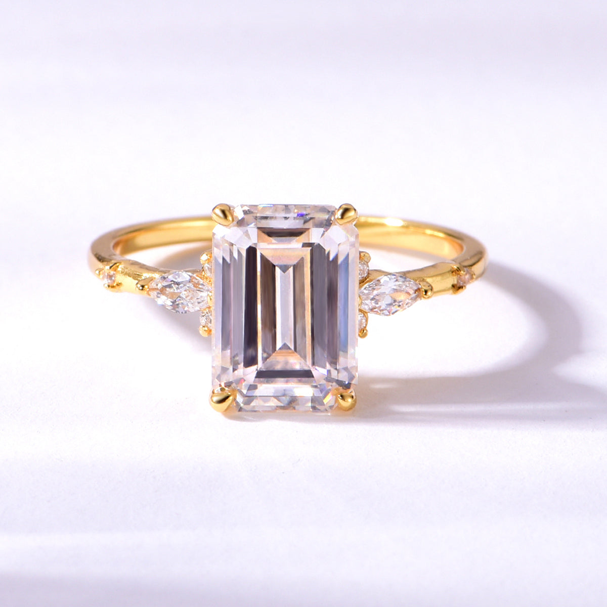 Planderful Emerald Cut Moissanite Ring For Women 3.5ct Sparkling S925 Silver Plated Gold Size 6-9