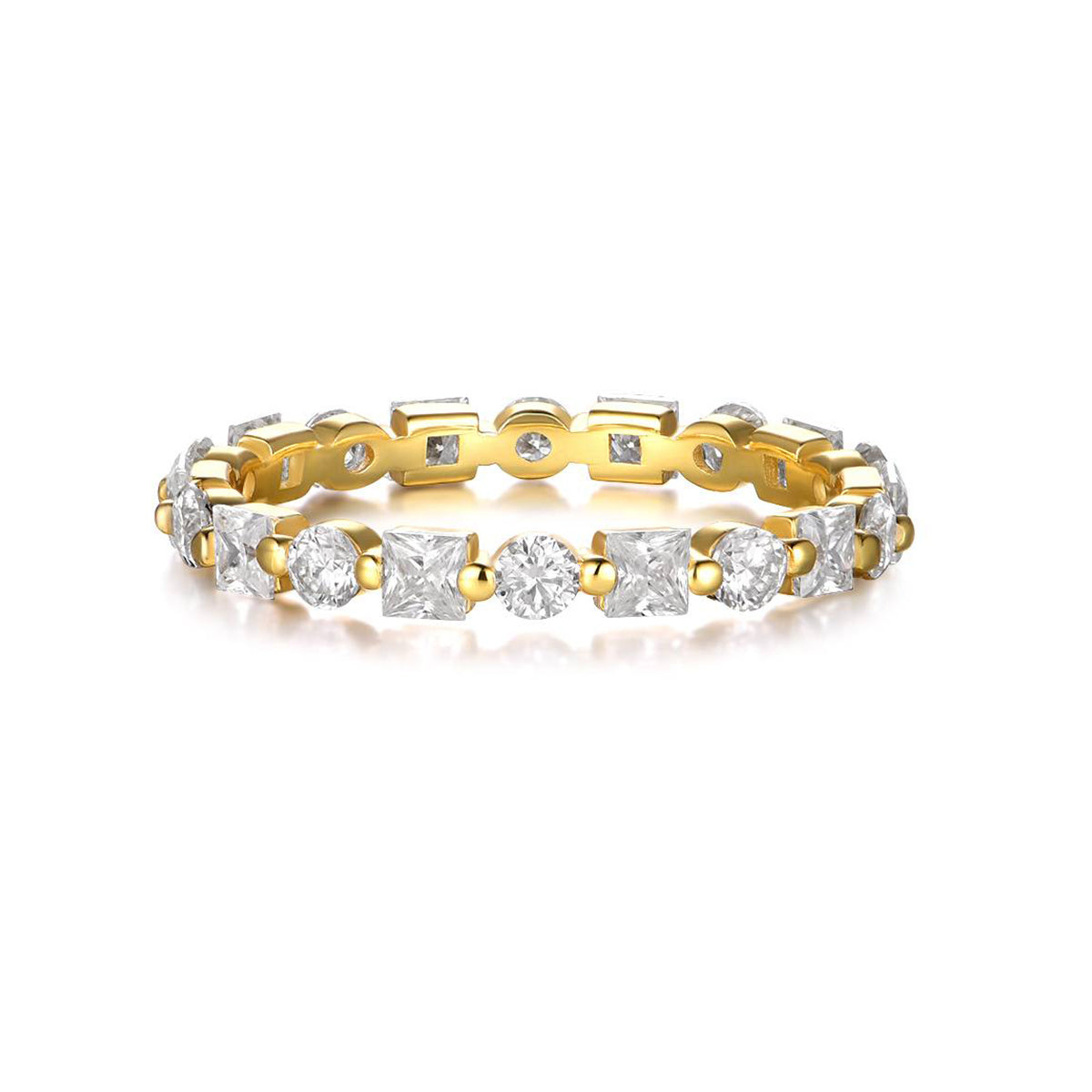 Planderful Moissanite Eternity Ring 2.1CT Full Round And Princess Cut Sterling Silver Plated Gold For Her