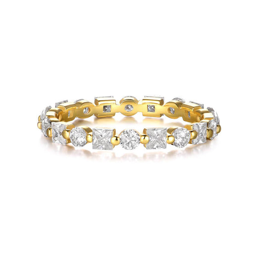 Planderful Moissanite Eternity Ring 2.1CT Full Round And Princess Cut Sterling Silver Plated Gold For Her