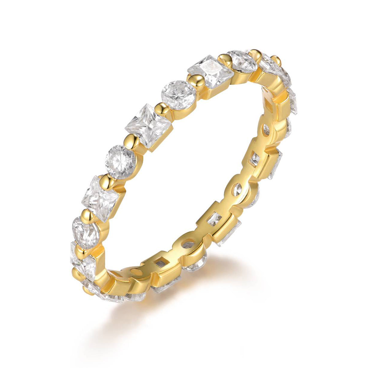 Planderful Moissanite Eternity Ring 2.1CT Full Round And Princess Cut Sterling Silver Plated Gold For Her