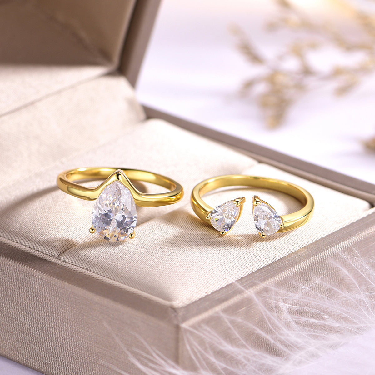 Planderful Moissanite Ring Set Water Drop Main Stone 1.75CT D VVS 3EX S925 Silver Plated Gold Women Glamorous