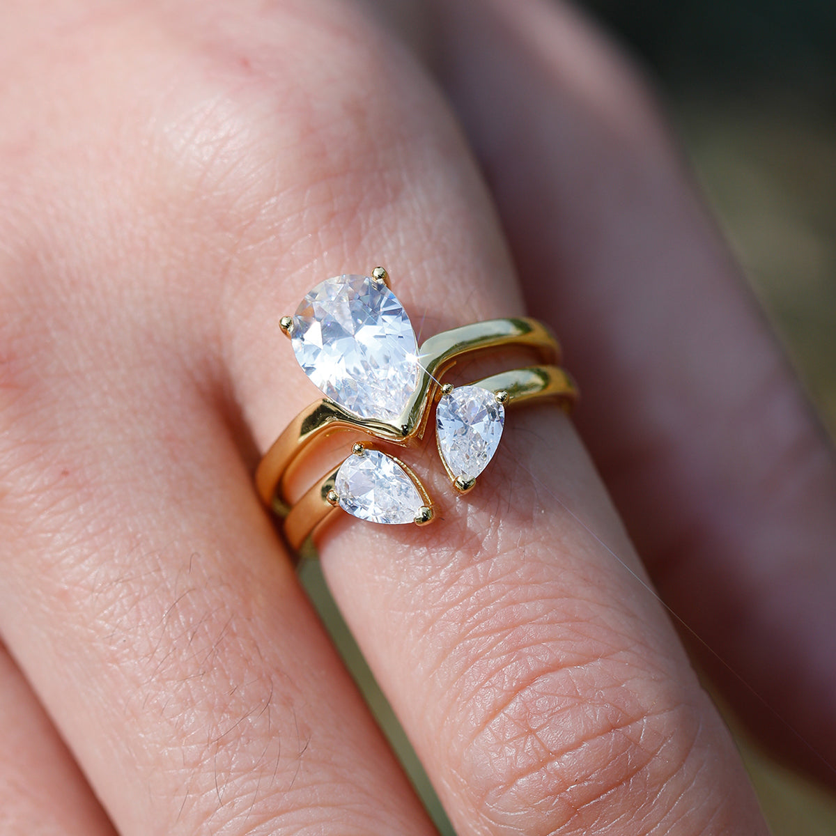 Planderful Moissanite Ring Set Water Drop Main Stone 1.75CT D VVS 3EX S925 Silver Plated Gold Women Glamorous