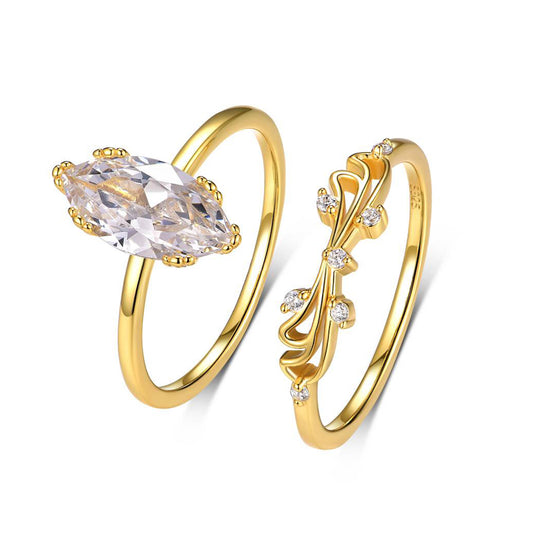 Planderful Moissanite Ring Set For Women Exquisite Lace Butterfly Design 2.0 Carat Main Stone S925 Gold Plated