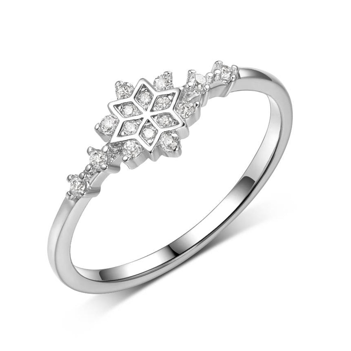 Planderful Moissanite Snowflake Ring for Women Sterling Silver Plated Platinum Finish Sparkling Brilliance