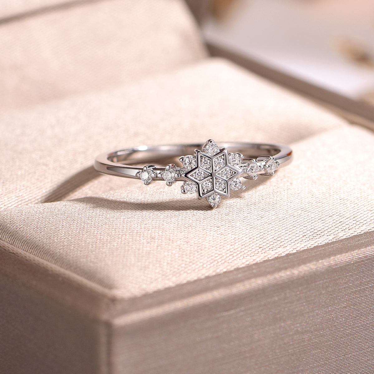 Planderful Moissanite Snowflake Ring for Women Sterling Silver Plated Platinum Finish Sparkling Brilliance