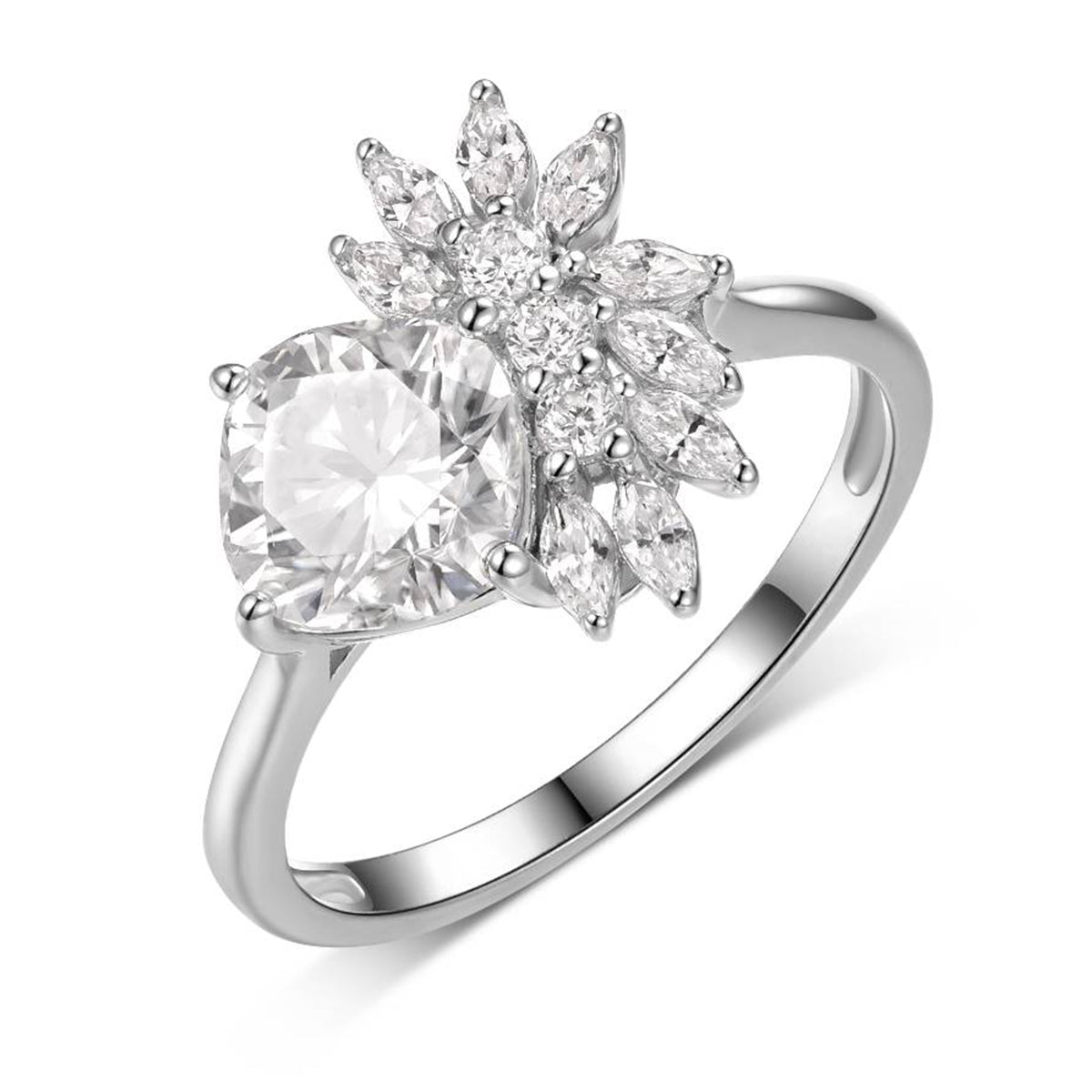 Planderful Moissanite Ring For Women 2.0Ct Cushion Cut Sparkling S925 Silver Plated Fireworks Design