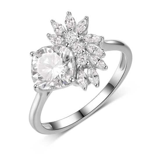 Planderful Moissanite Ring For Women 2.0Ct Cushion Cut Sparkling S925 Silver Plated Fireworks Design