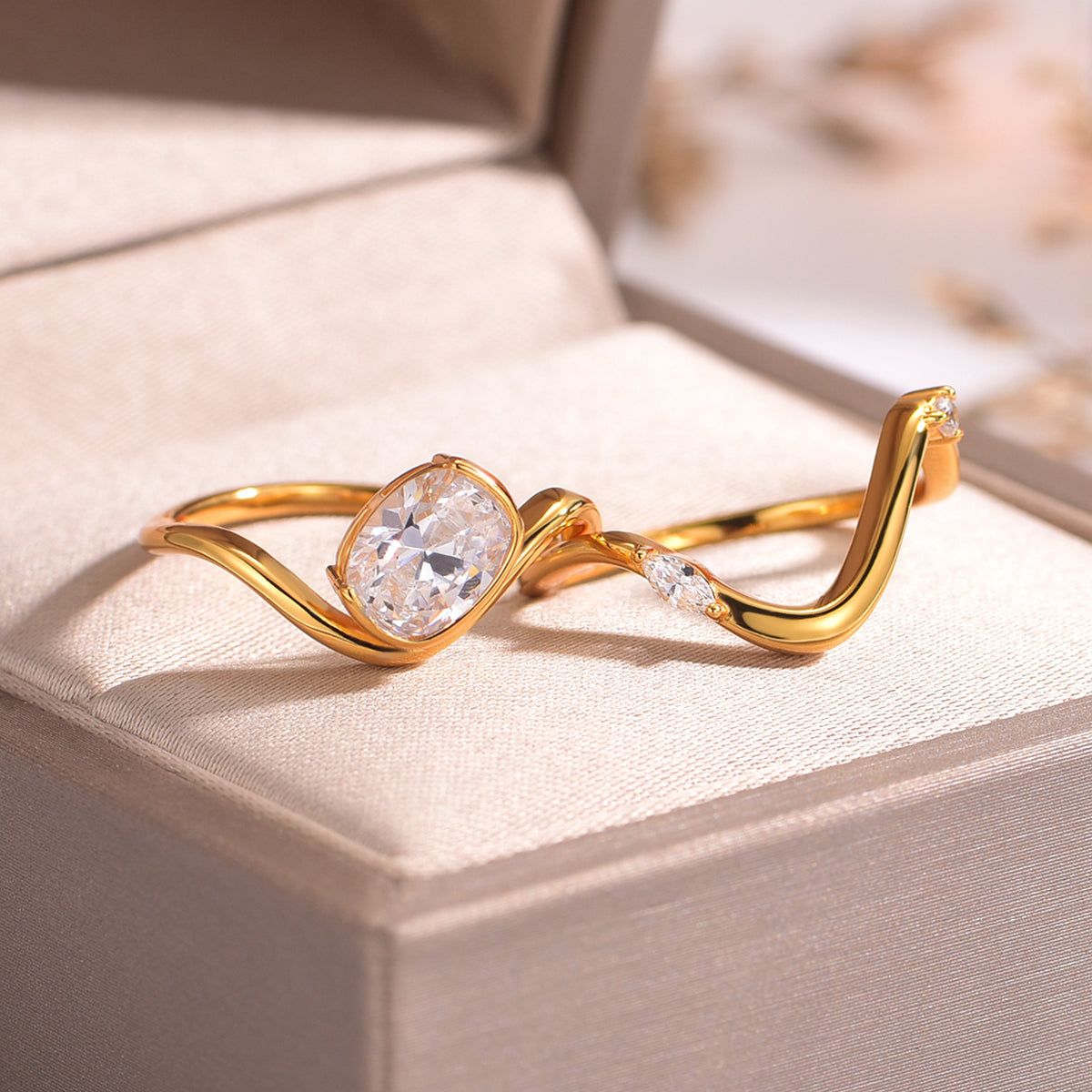 Planderful Moissanite Ring Set For Women Sparkling Two Piece