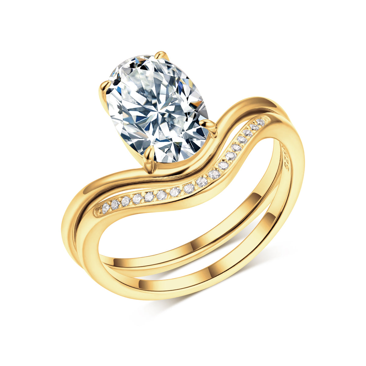 Planderful Oval Moissanite Ring Set 2.5CT S925 Sterling Silver V Shape For Brides Engagement