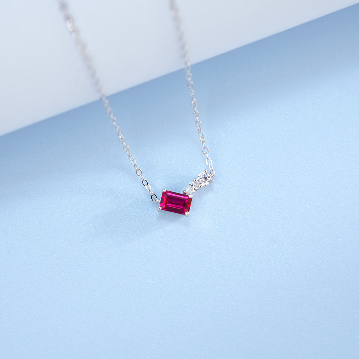 Planderful Lab Grown Emerald Cut Gemstone Pendant Necklace S925 Silver Plated Gift For Her