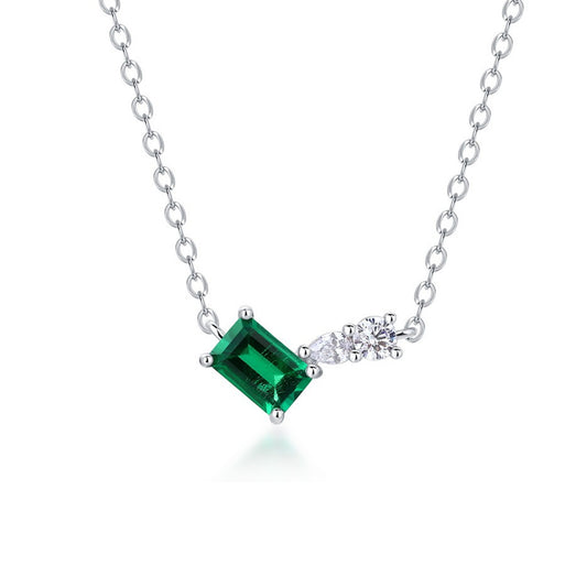 Planderful Lab Grown Emerald Cut Gemstone Pendant Necklace S925 Silver Plated Gift For Her