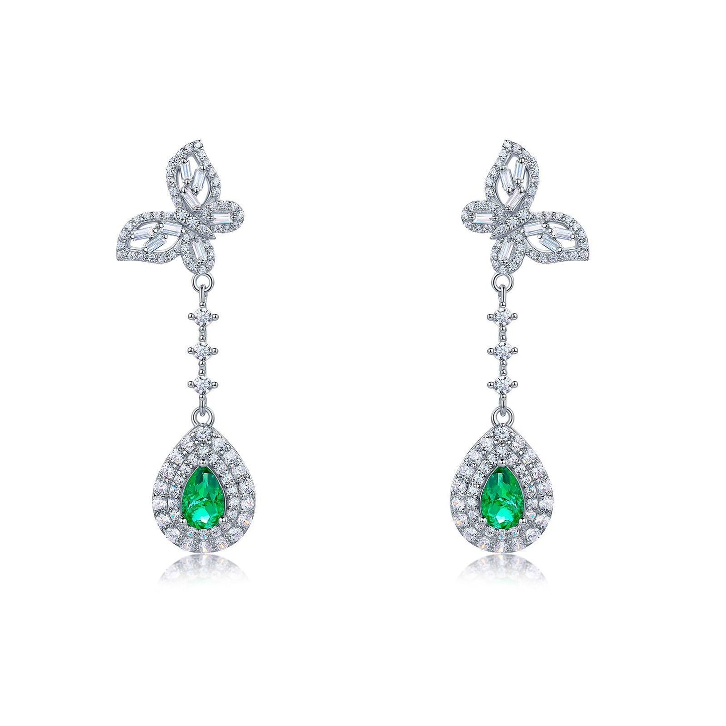 Planderful Lab Grown Gemstone Pear Drop Earrings With Double Halo Butterfly Long Drop For Women