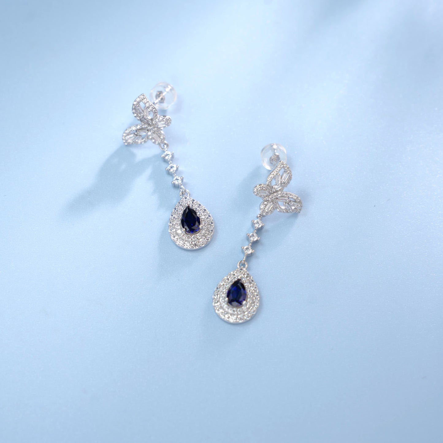 Planderful Lab Grown Gemstone Pear Drop Earrings With Double Halo Butterfly Long Drop For Women