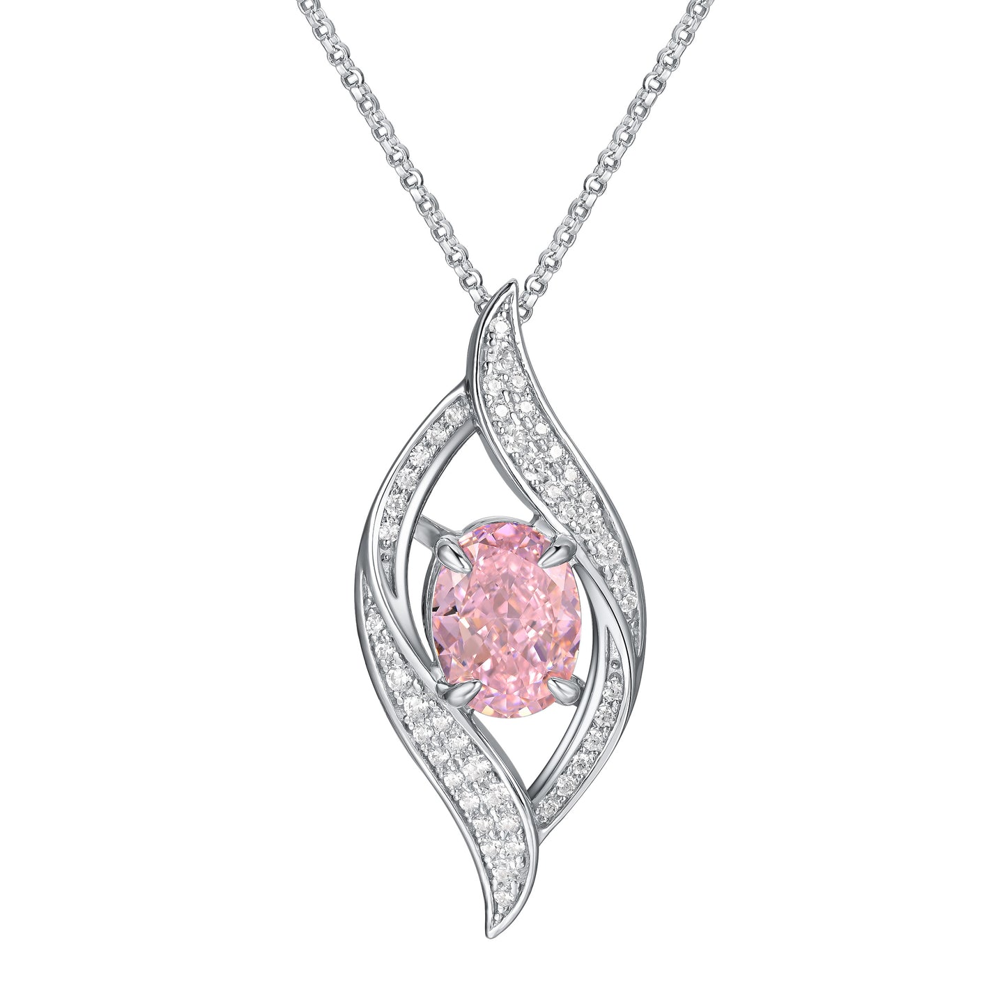 Planderful Lab Grown Gemstone Necklace Oval Eye Shape Pendant S925 Silver Plated For Women