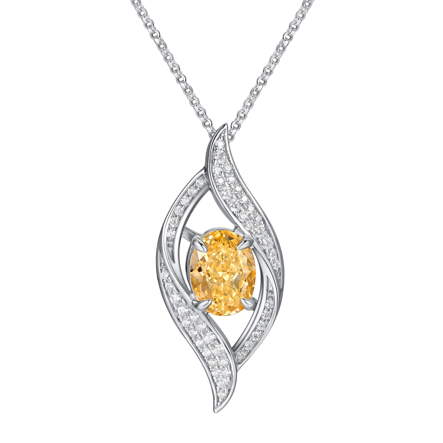 Planderful Lab Grown Gemstone Necklace Oval Eye Shape Pendant S925 Silver Plated For Women