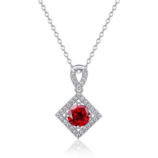 Planderful Lab Grown Gemstone Necklace 6.5mm Round Gem S925 Silver Plated Square Pendant Gala Fireworks For Her