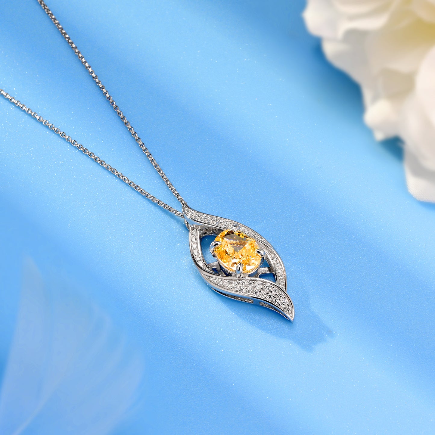 Planderful Lab Grown Gemstone Necklace Oval Eye Shape Pendant S925 Silver Plated For Women