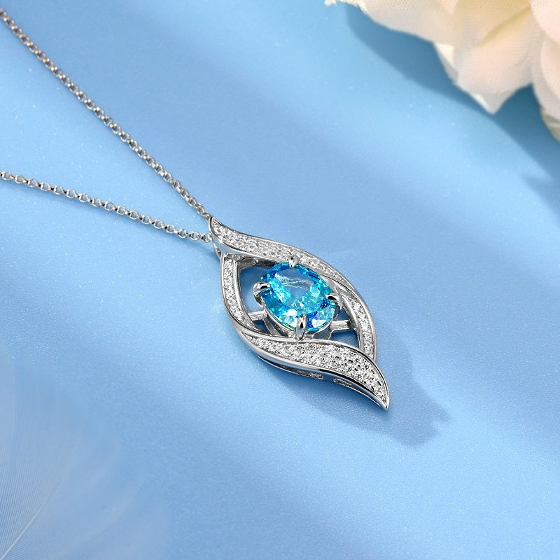 Planderful Lab Grown Gemstone Necklace Oval Eye Shape Pendant S925 Silver Plated For Women