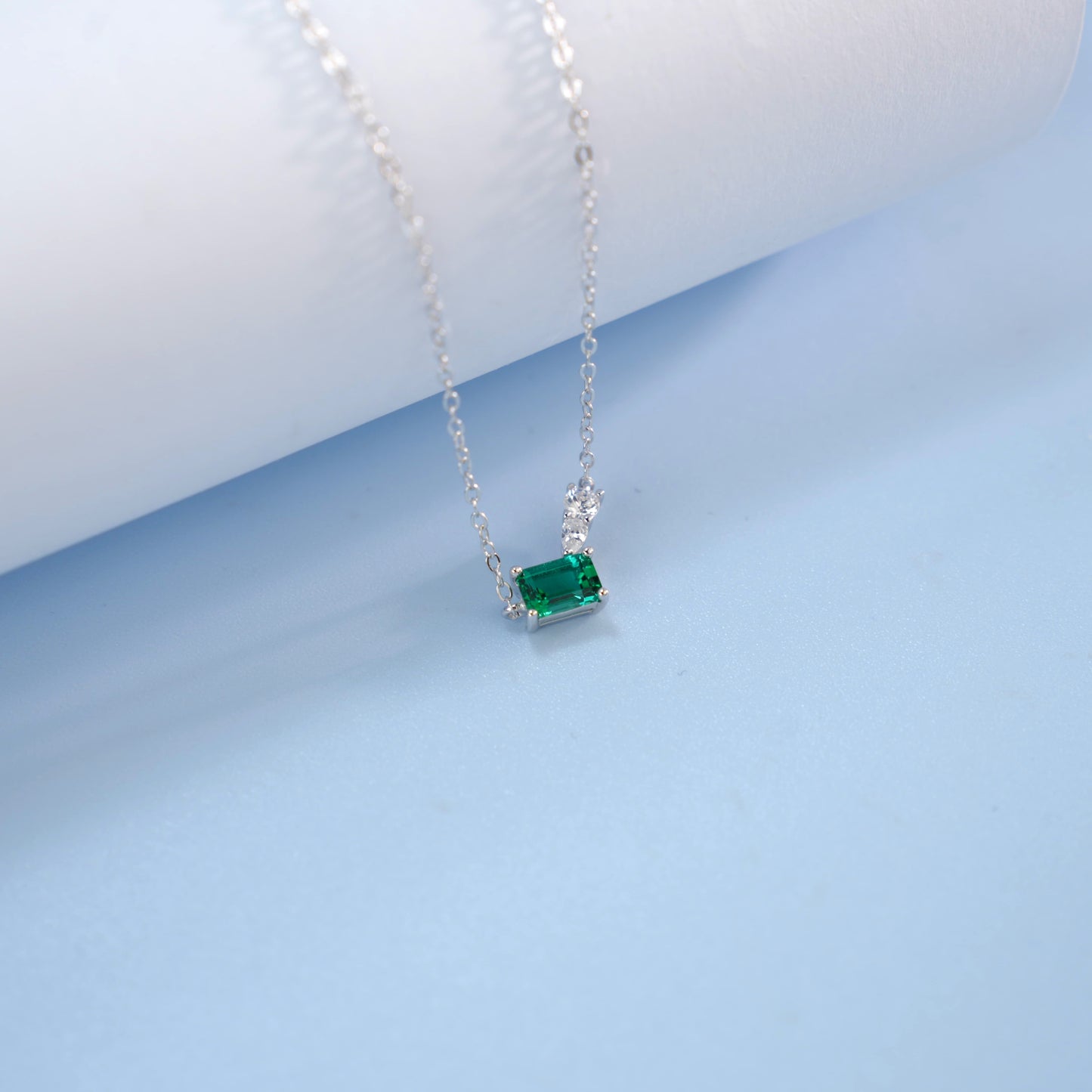 Planderful Lab Grown Emerald Cut Gemstone Pendant Necklace S925 Silver Plated Gift For Her