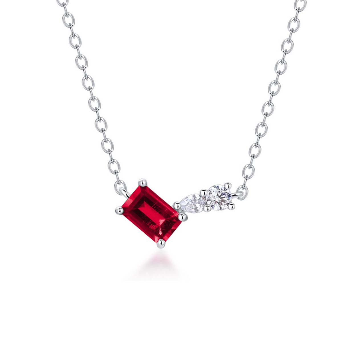 Planderful Lab Grown Emerald Cut Gemstone Pendant Necklace S925 Silver Plated Gift For Her