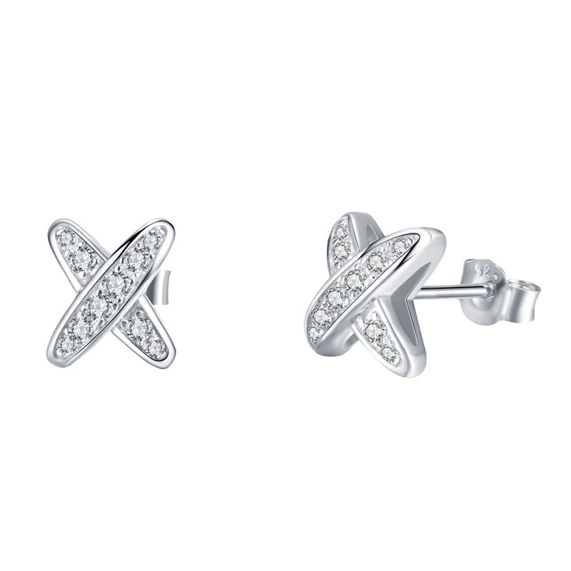 Planderful Moissanite Cross Stud Earrings S925 Silver Plated Platinum For Hip Hop Fashion Fans Brilliant Sparkle