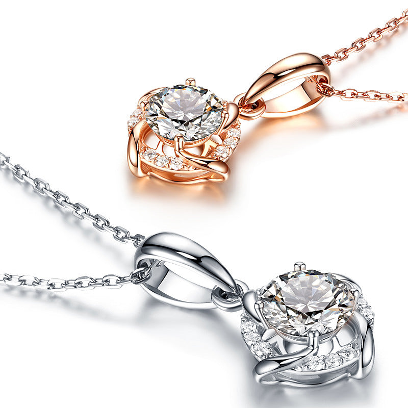 Planderful Moissanite Pendant 1.0ct Sparkling D VVS 3EX Sterling Silver Plated Necklace Elegant For Her
