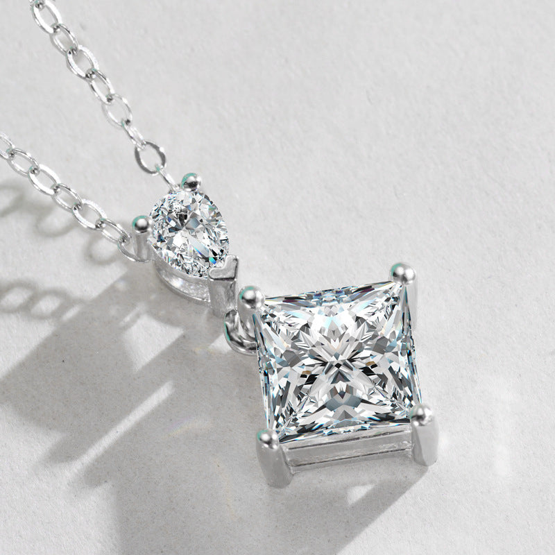 Planderful Shop 1.0ct Princess Cut Moissanite Pendant Glamorous Necklace S925 Silver Plated For Her